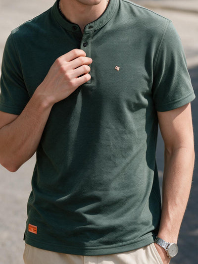 Slate Olive Textured Mandarin T Shirt