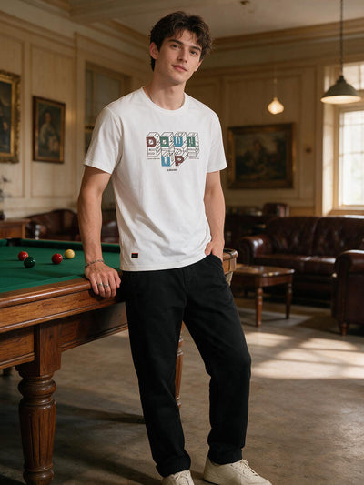 White Printed Crew Neck T Shirt