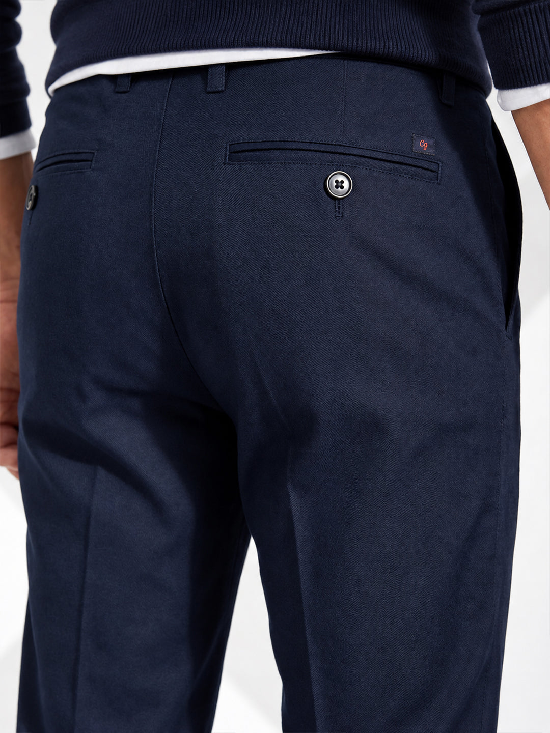 Navy Indigo Solid Casual Trousers