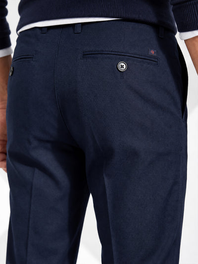 Navy Indigo Solid Casual Trousers