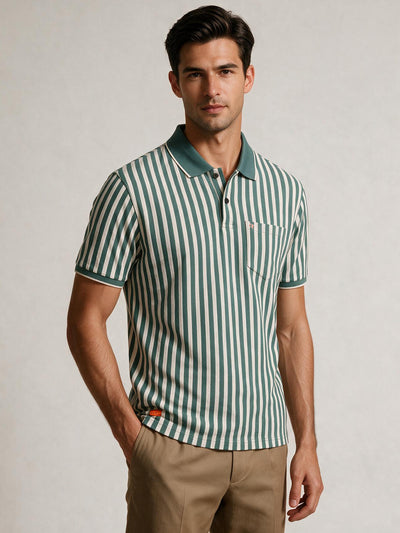 Teal Green and Ivory Stripes Polo T Shirt