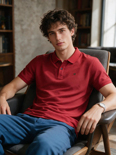 Brick Maroon Textured Polo T Shirt