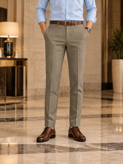 Dark Khaki Solid Formal Trousers
