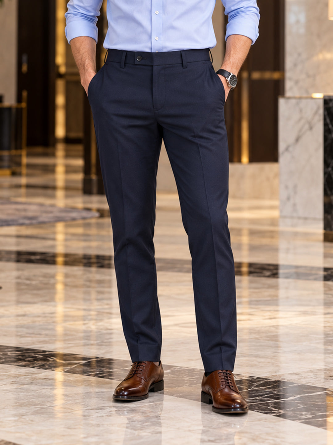 Dark Navy Solid Formal Trousers