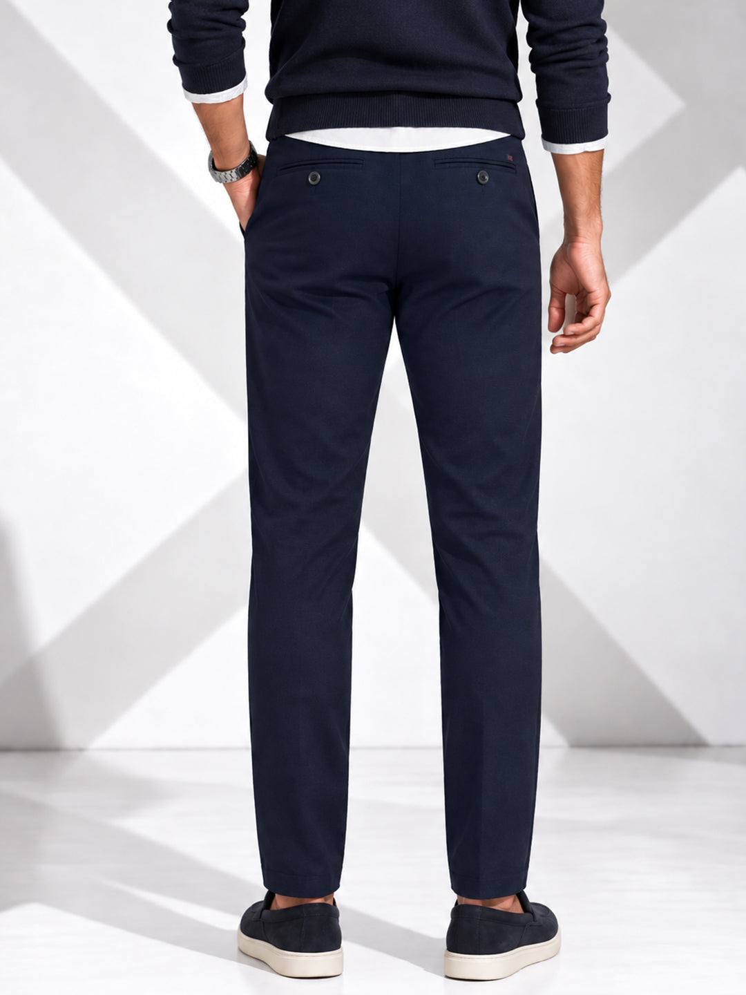 Navy Indigo Solid Casual Trousers