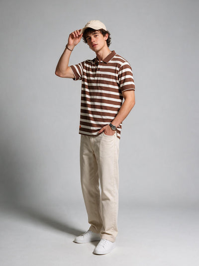 Brown and Cream Stripes Polo T Shirt