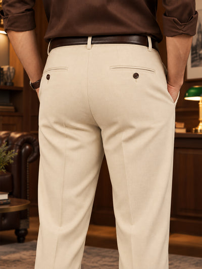 Light Beige Solid Formal Trousers