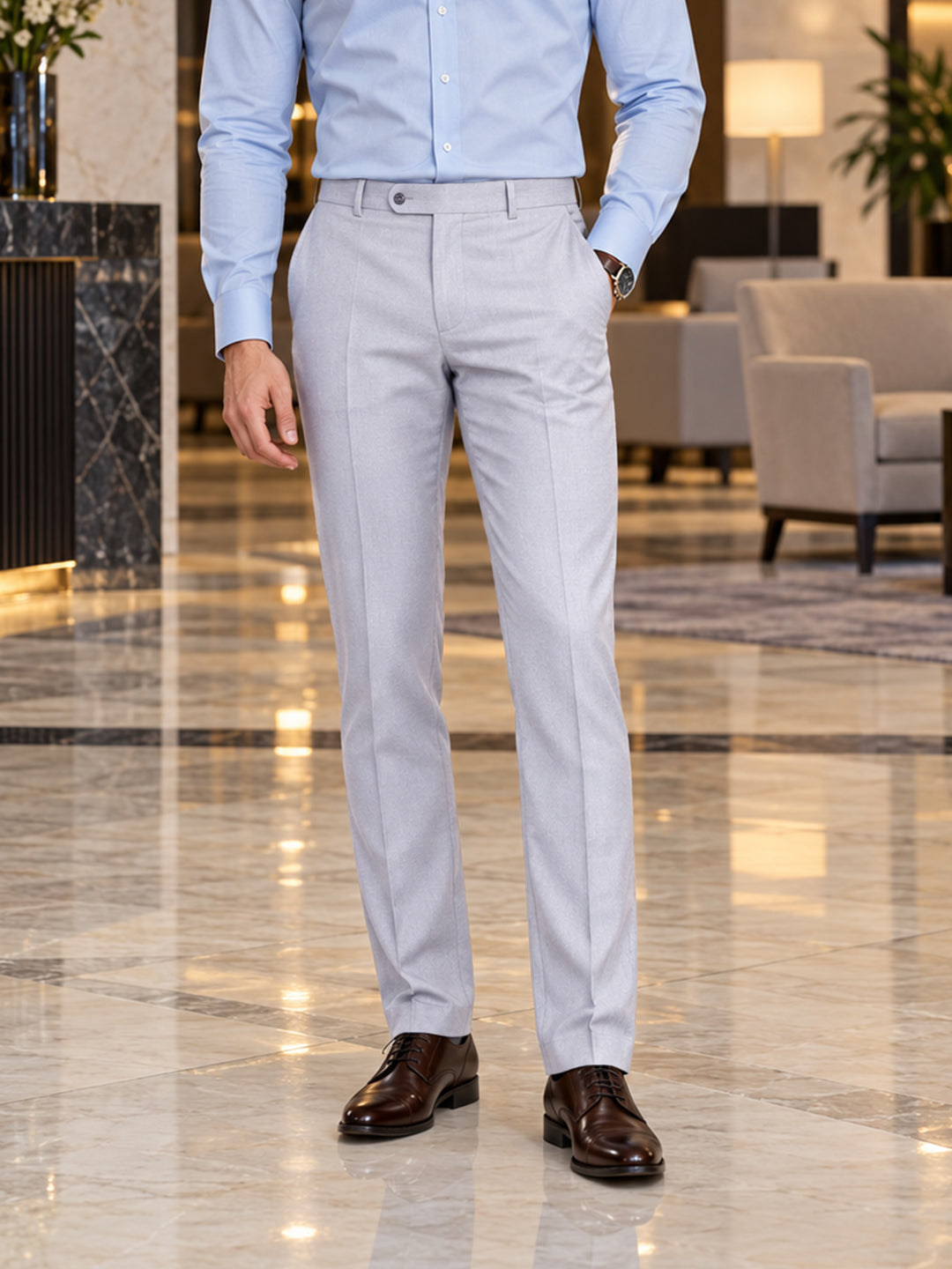 Grey Solid Formal Trousers