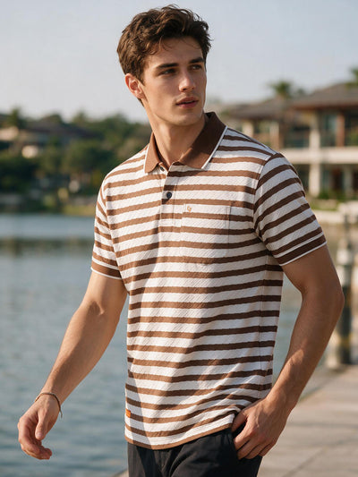 Dark Brown Horizontal Stripes Polo T Shirt