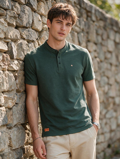 Slate Olive Textured Mandarin T Shirt
