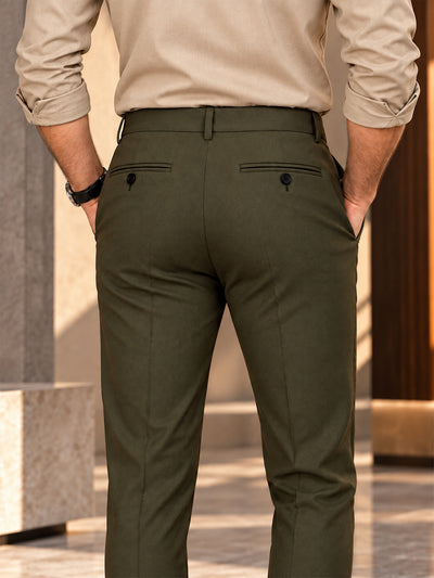 Pastel Olive Solid Formal Trousers