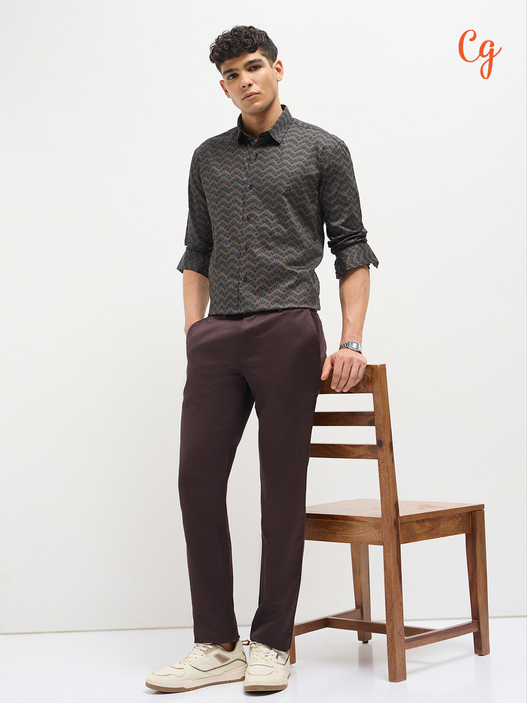 Cocoa Brown Abstract Printed Casual Shirt