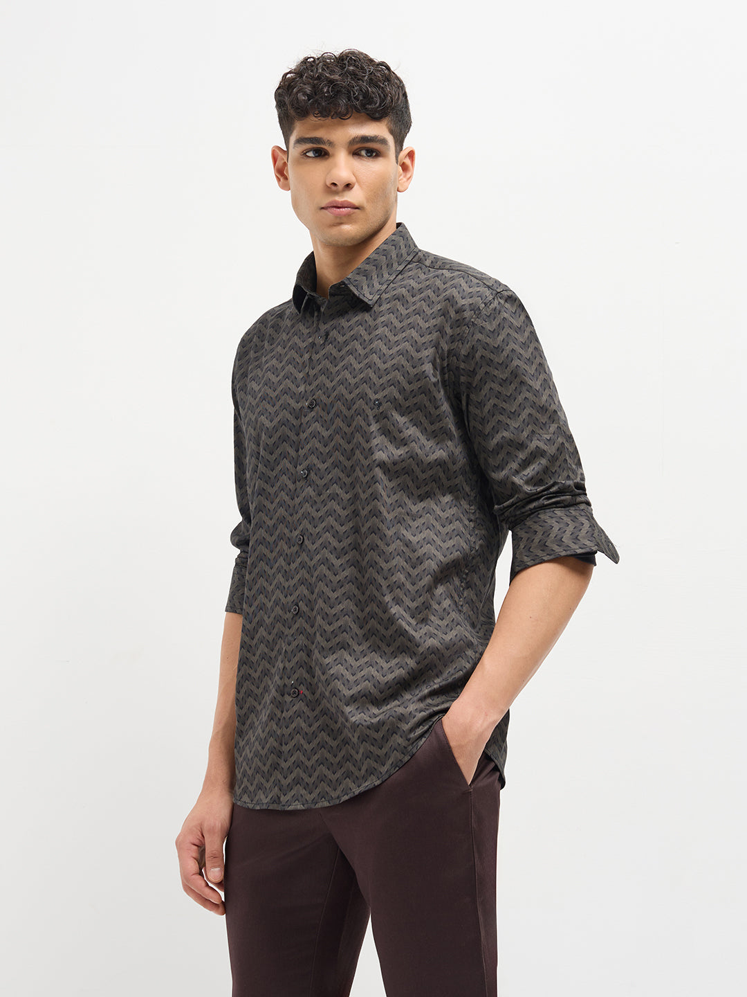 Cocoa Brown Abstract Printed Casual Shirt