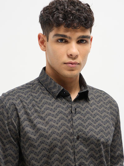 Cocoa Brown Abstract Printed Casual Shirt