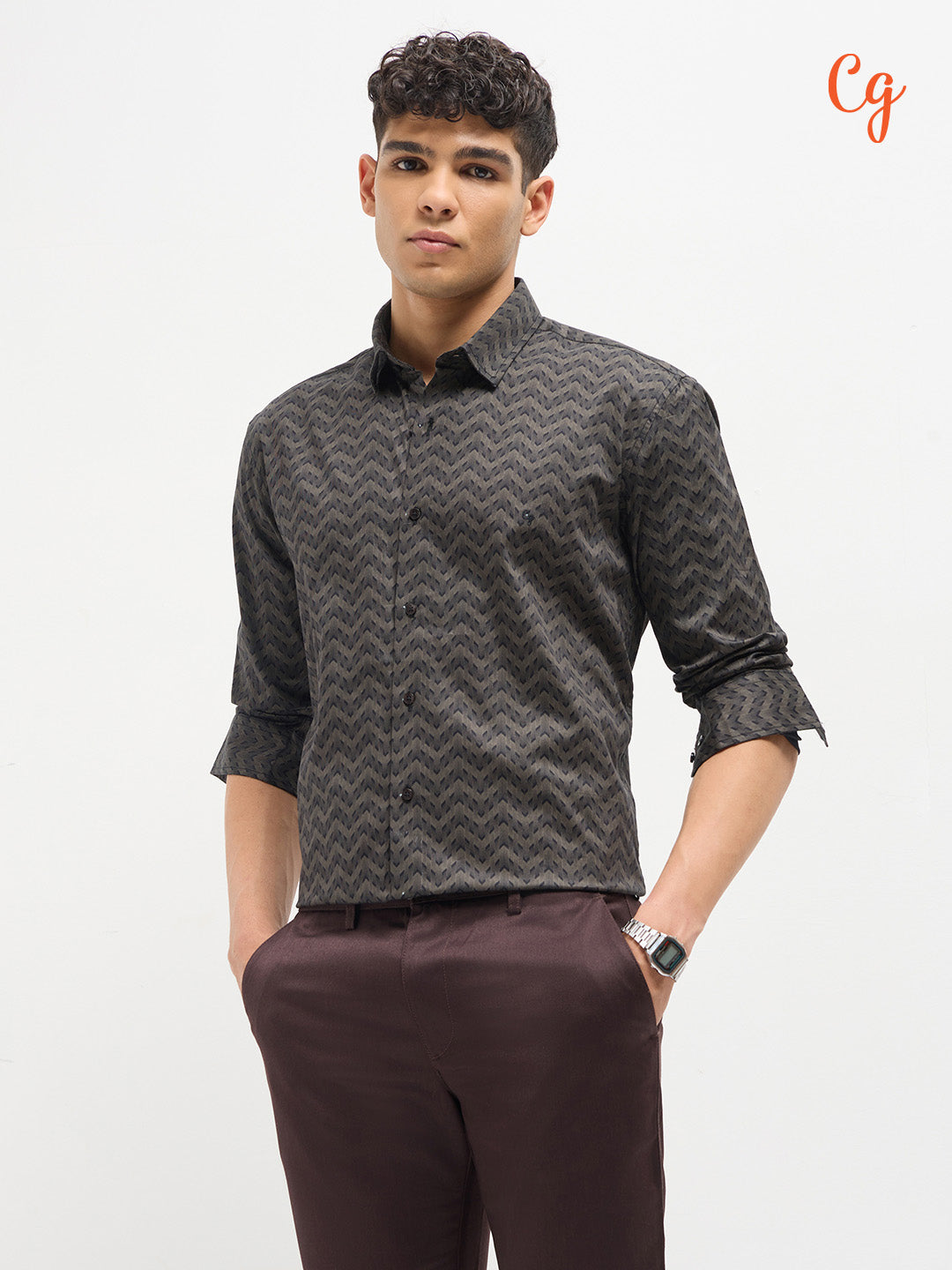 Cocoa Brown Abstract Printed Casual Shirt