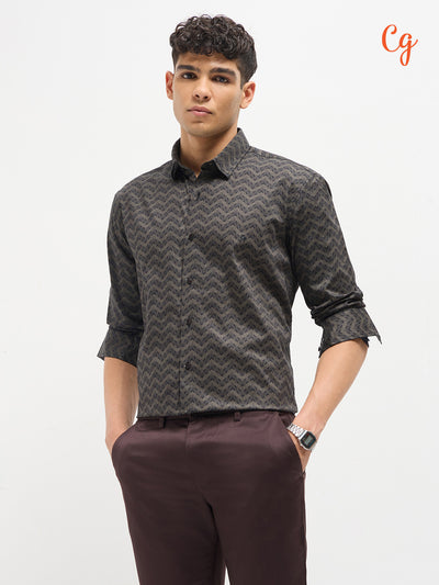 Cocoa Brown Abstract Printed Casual Shirt