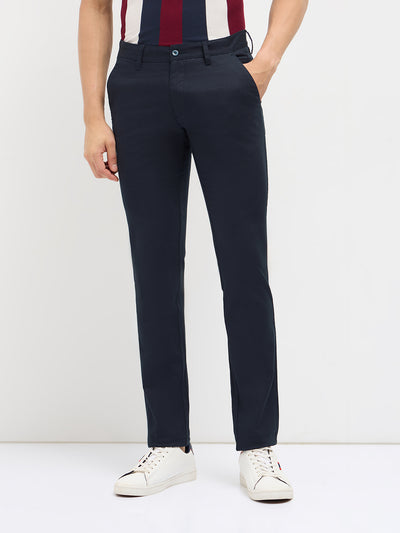 Navy Blue Solid Casual Trousers