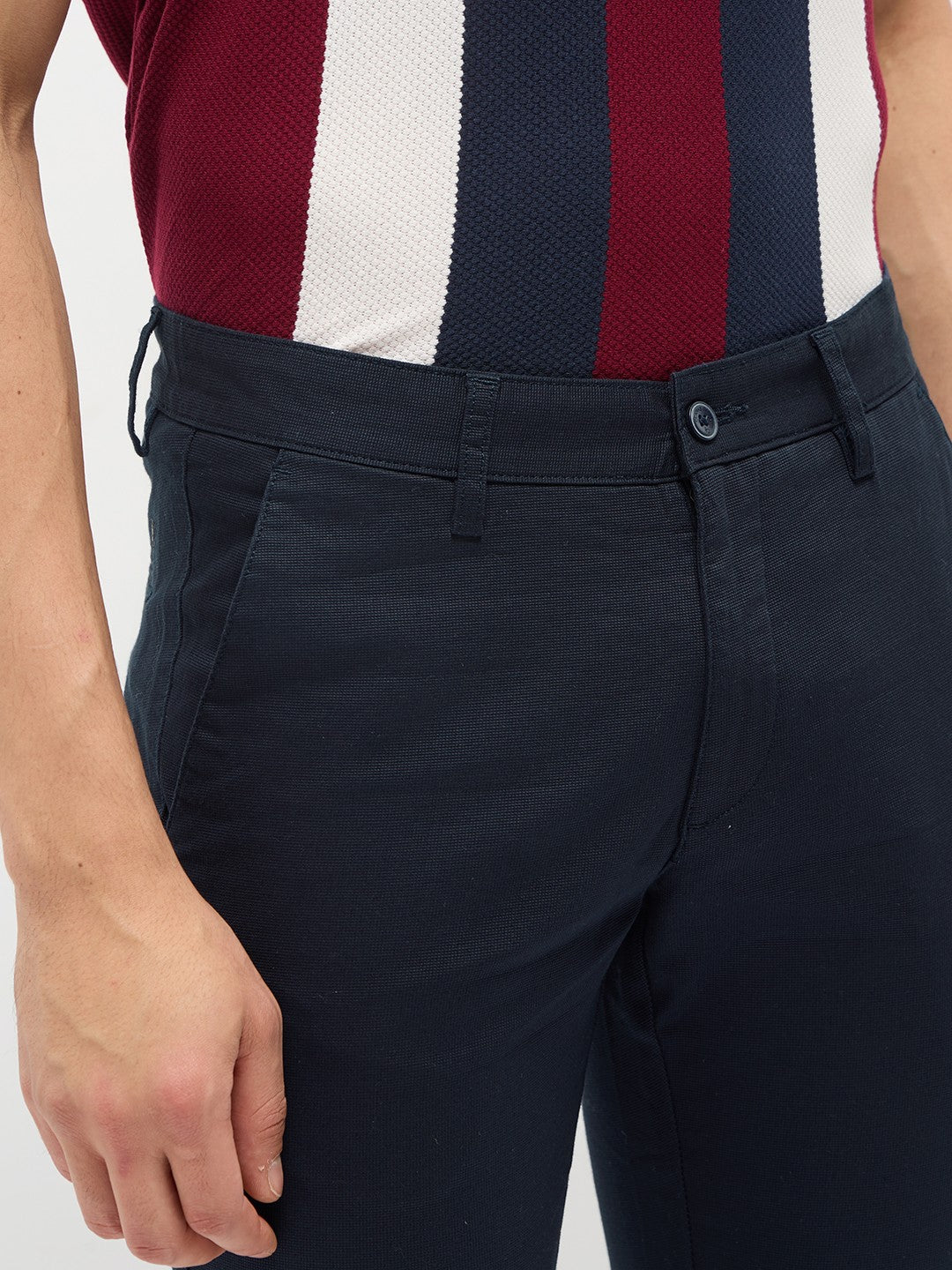 Navy Blue Solid Casual Trousers