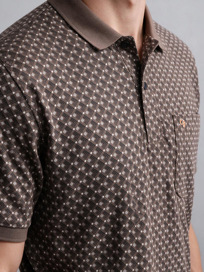 Coffee Brown Textured Printed Polo T Shirt