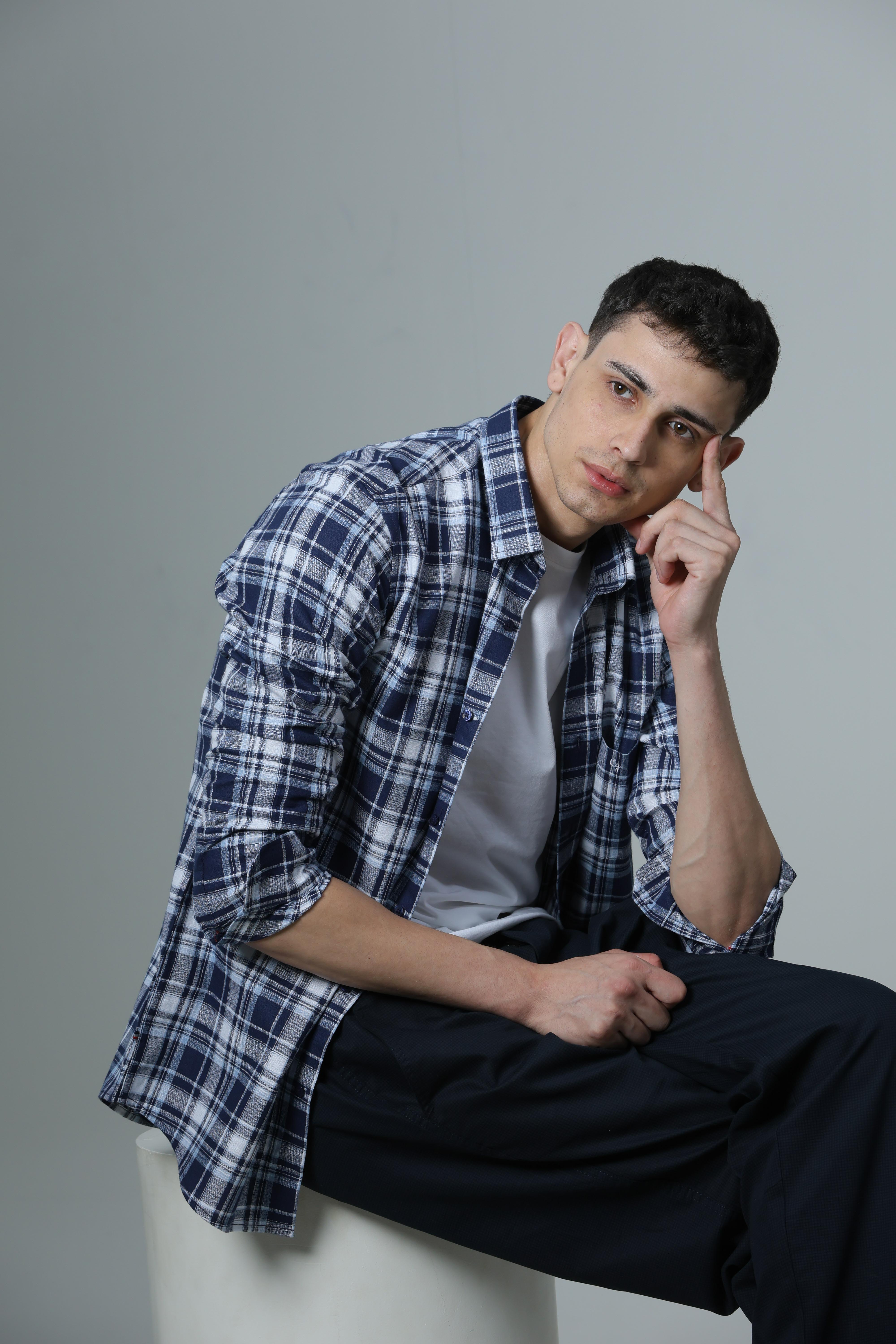 Indigo Blue Checked Casual Shirt