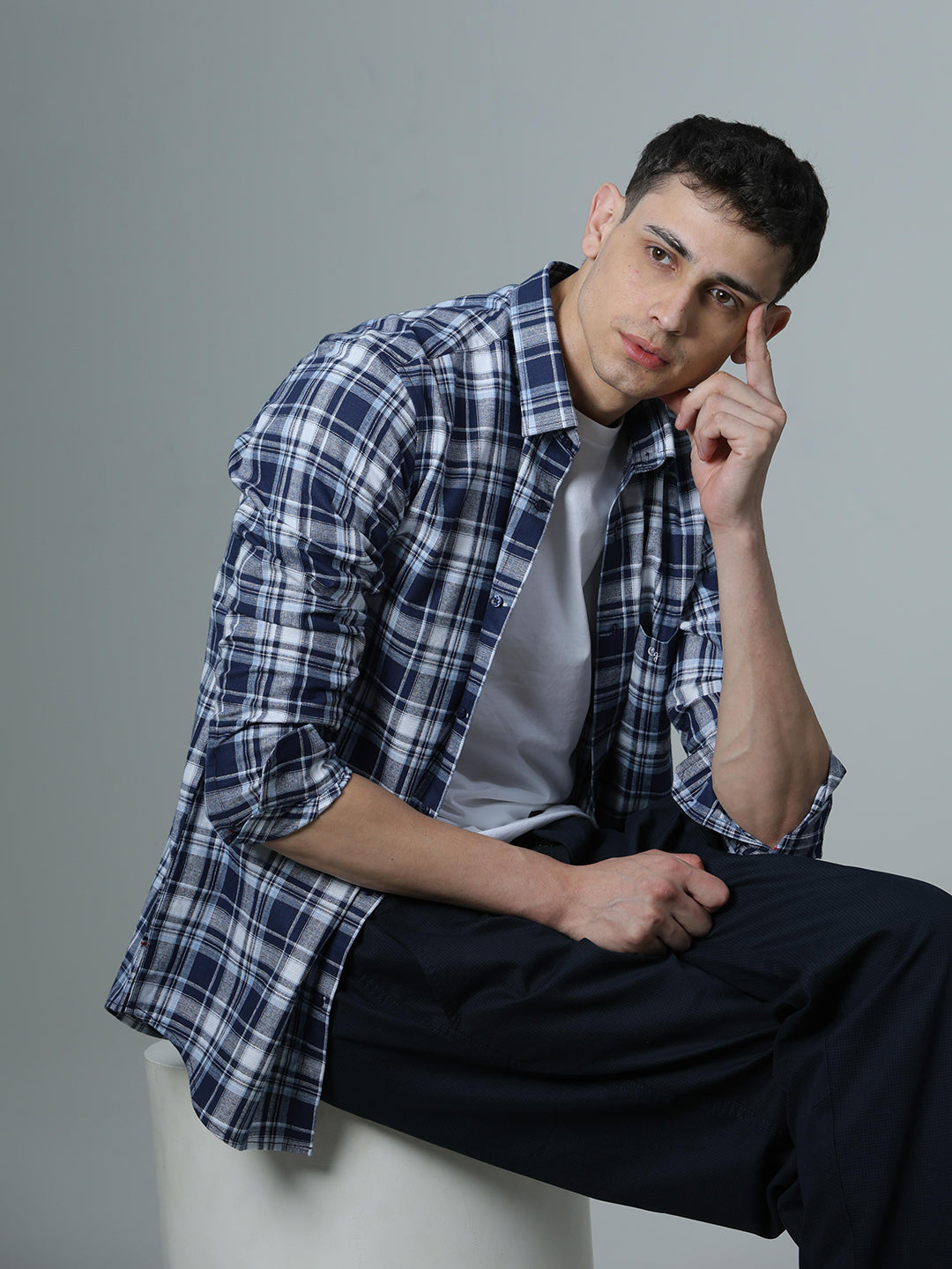 Indigo Blue Checked Casual Shirt