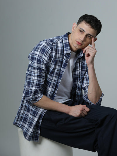 Indigo Blue Checked Casual Shirt
