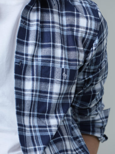 Indigo Blue Checked Casual Shirt
