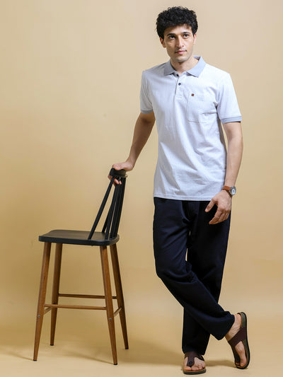 Light Blue Geometirc Printed Polo T Shirt