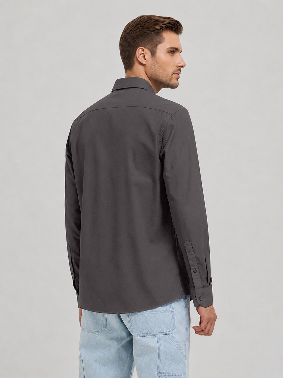 Dim Gray Plain Casual Shirt