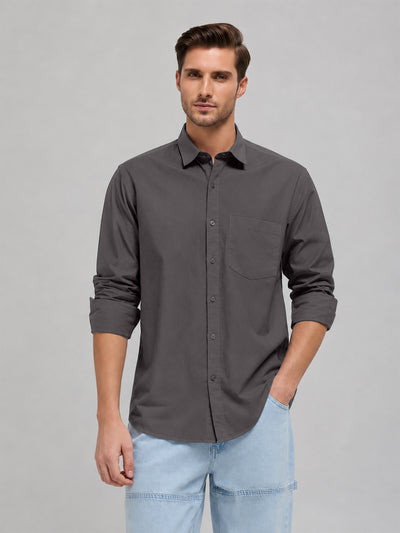 Dim Gray Plain Casual Shirt