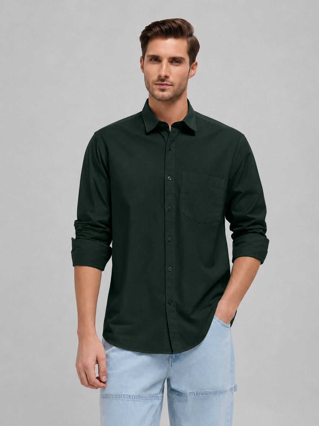 Mint Emerald Plain Casual Shirt