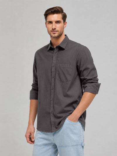 Dim Gray Plain Casual Shirt