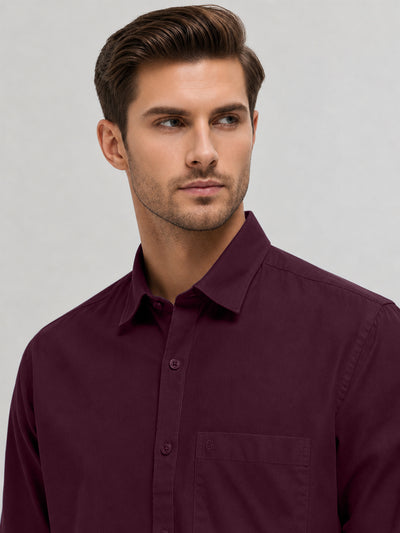 Wine Maroon Plain Casual Shirt