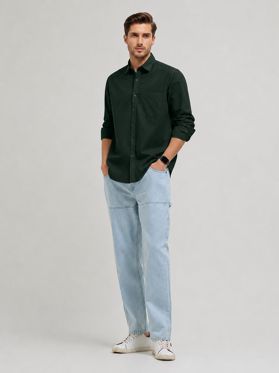 Mint Emerald Plain Casual Shirt