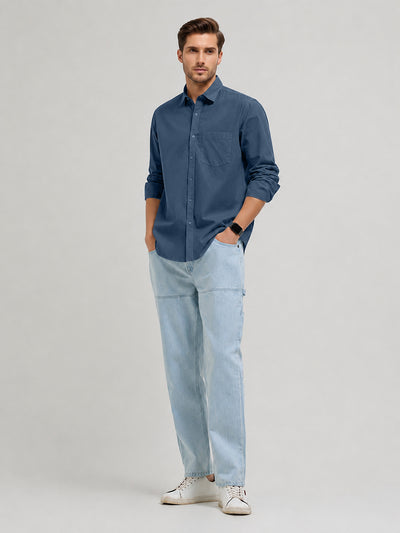Denim Blue Plain Casual Shirt