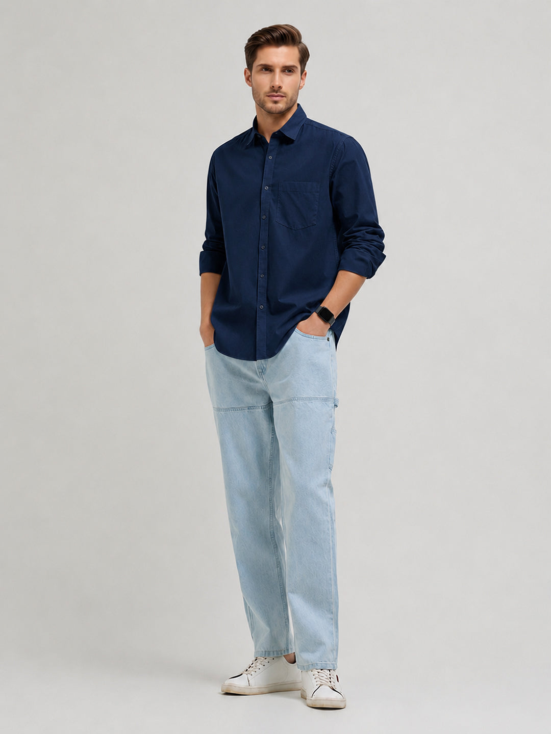 Midnight Blue Plain Casual Shirt
