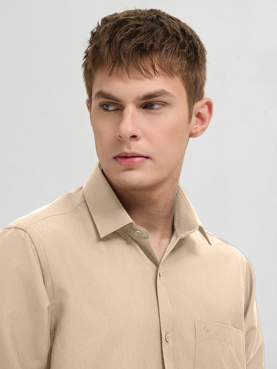 Beige Cream Plain Formal Shirt