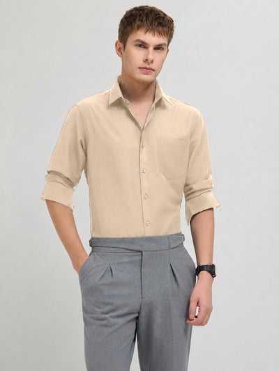 Beige Cream Plain Formal Shirt