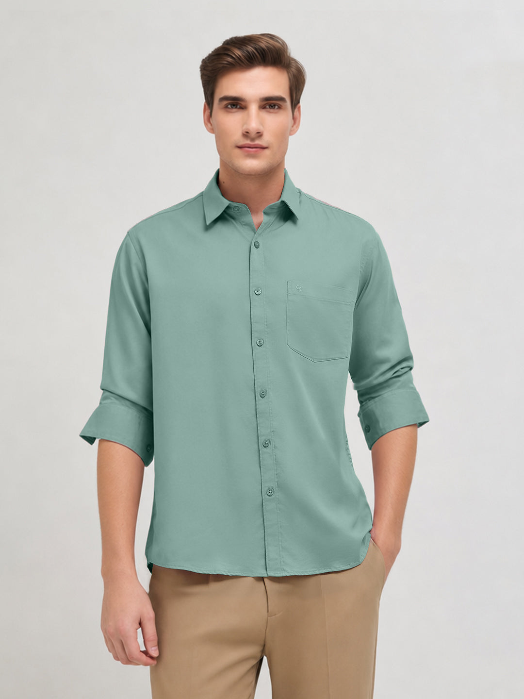 Muted Green Plain Casual Shirt
