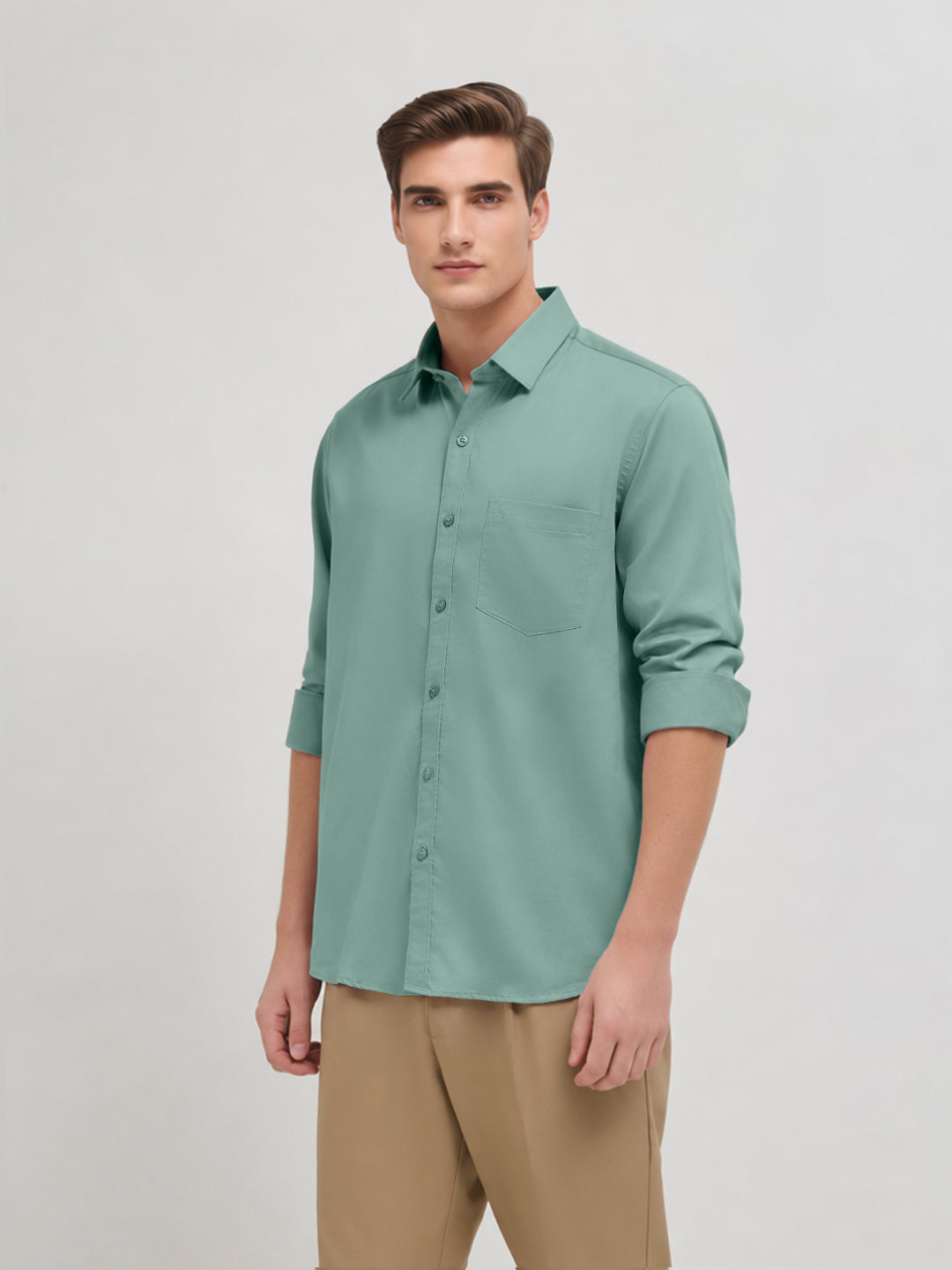 Muted Green Plain Casual Shirt