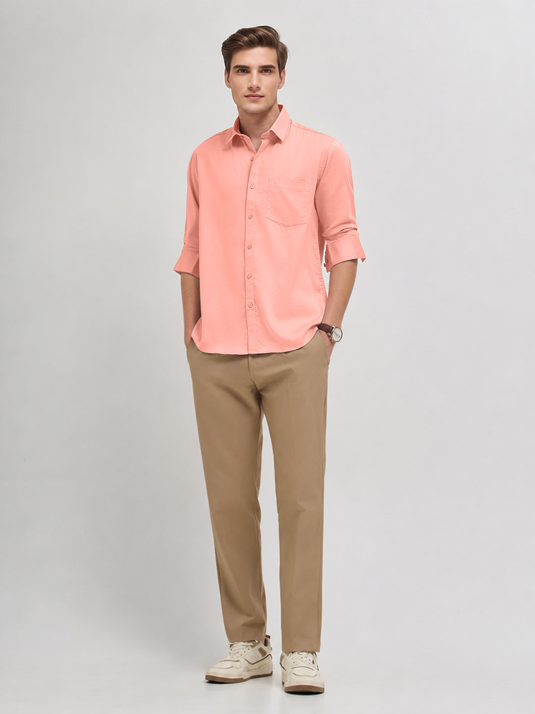 Blush Pink Plain Casual Shirt