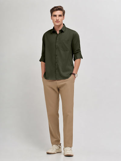 Pine Green Plain Casual Shirt