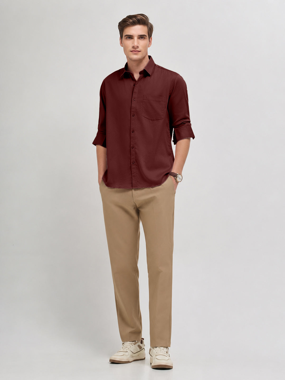 Royal Maroon Plain Casual Shirt