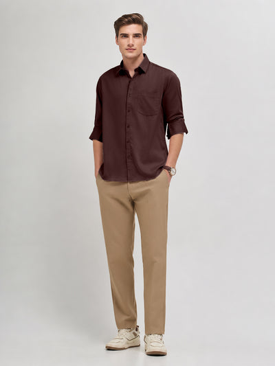 Dark Wine Plain Casual Shirt
