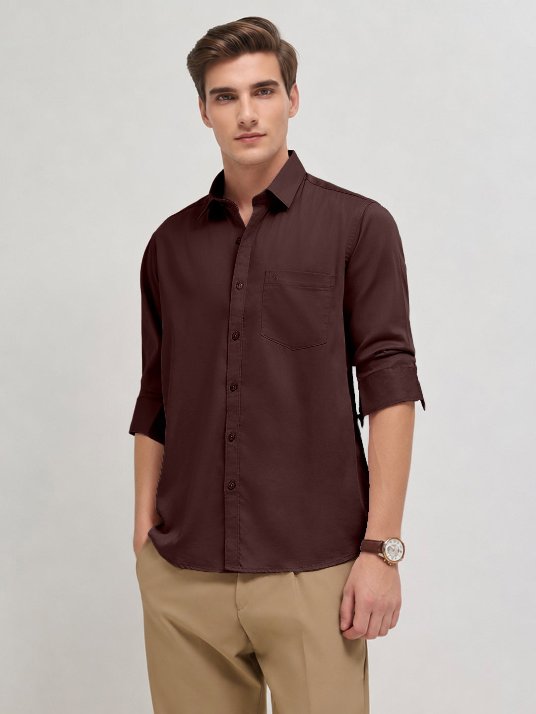 Dark Wine Plain Casual Shirt