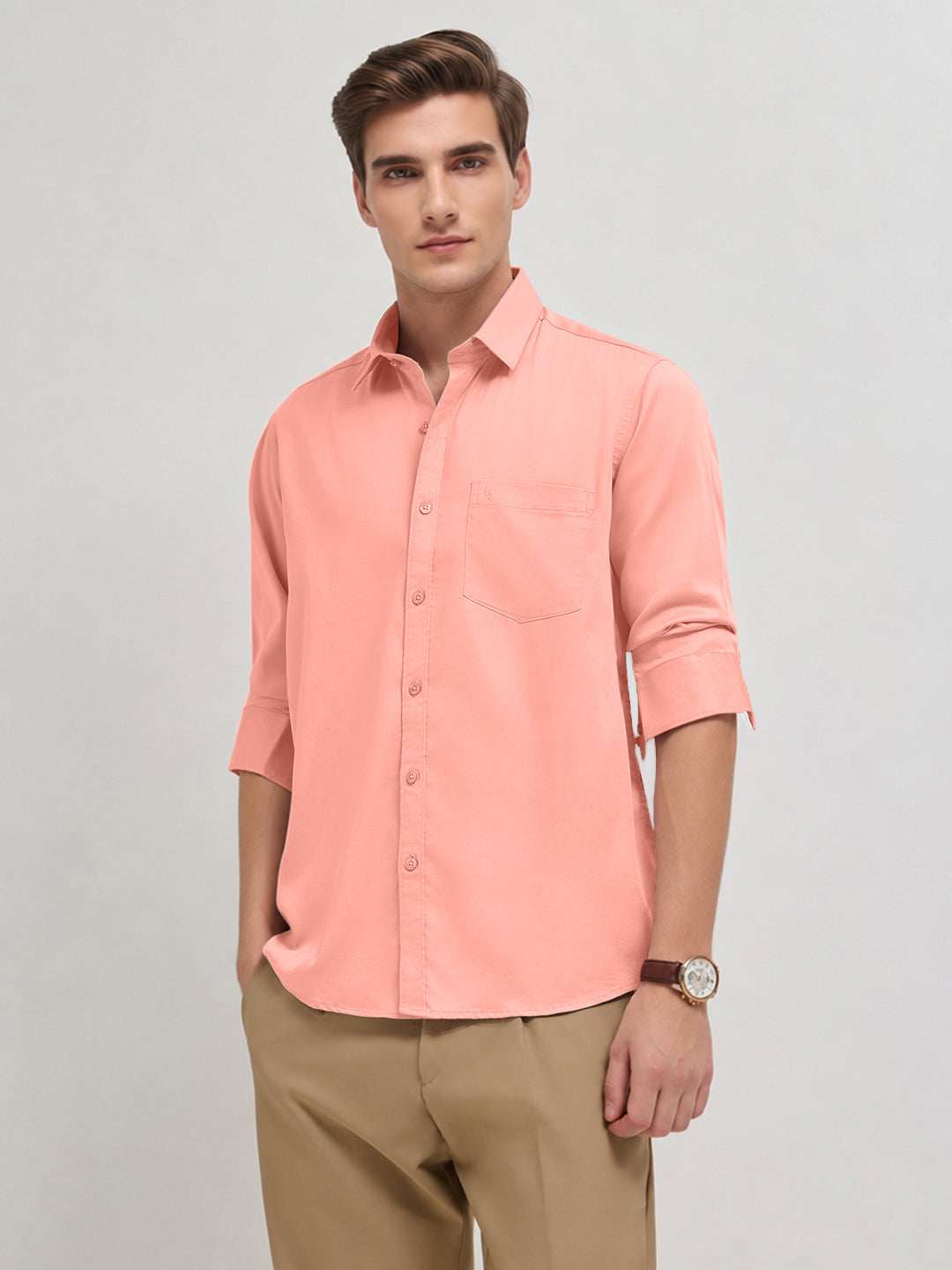 Blush Pink Plain Casual Shirt