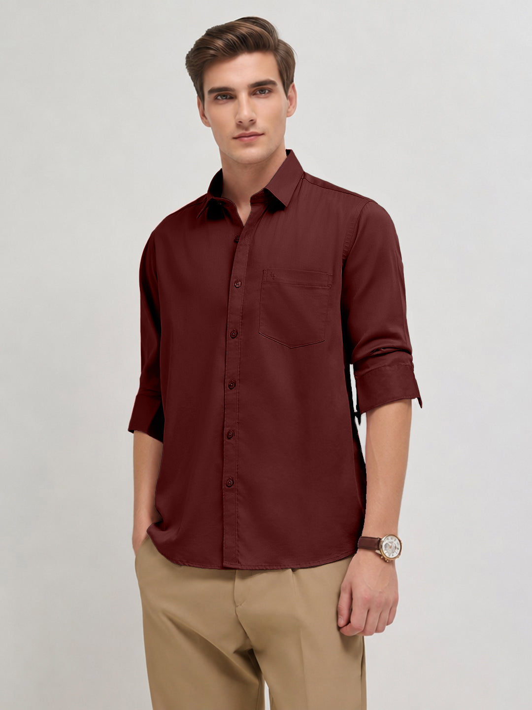 Royal Maroon Plain Casual Shirt