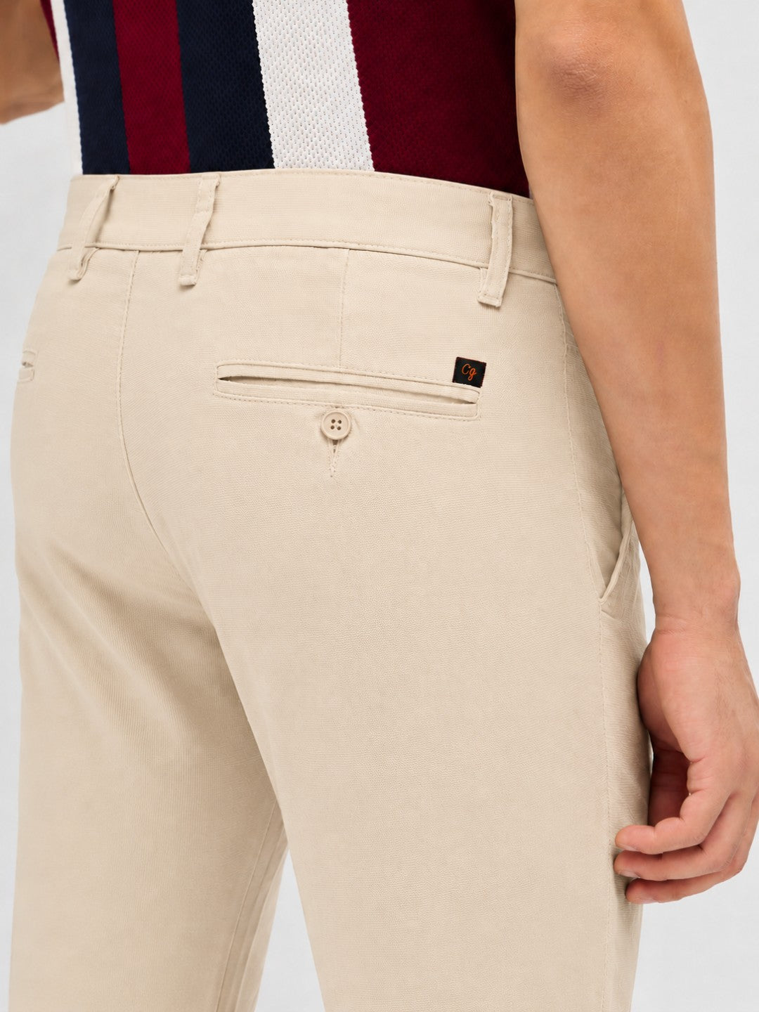 Stone Beige Solid Casual Trousers