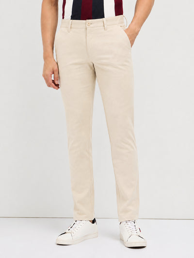 Stone Beige Solid Casual Trousers