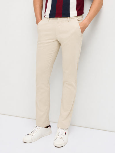 Stone Beige Solid Casual Trousers